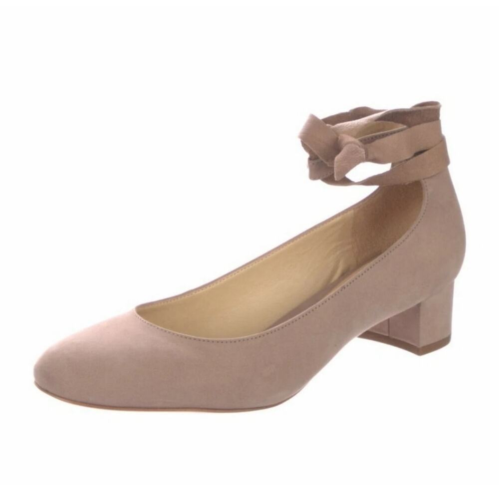 Schutz Beige Suede Ballet Strap Pumps Womens 9.5 Block Heel Round Toe Nude